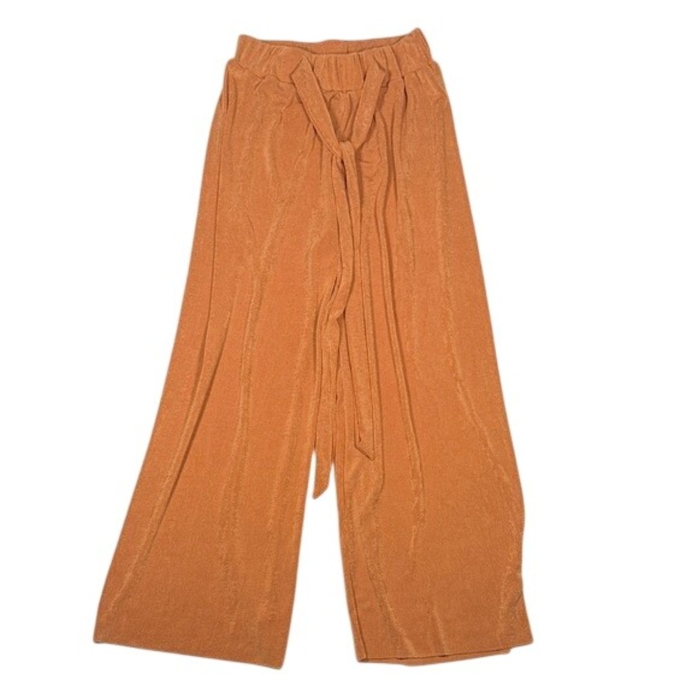 I Believe Womens Wide Leg Textured Tie Waist Pants Burnt Orange Rust Size M
